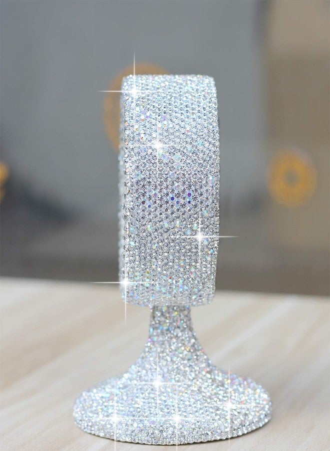 CARCHILE Luxury Rhinestone Small Alarm Desk Table Clock Morning Call Handmade Fashion Design for Bedroom Houseroom Living Room Cute As Gift AR (Silver) - Image 2